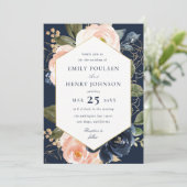 フローラネイビーと赤面の水結婚色の 招待状 (スタンド正面)