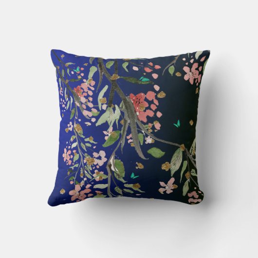 フローラネイビーエレガントピンク金ゴールドシノワセ クッション (裏面)