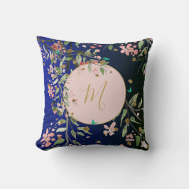 フローラネイビーエレガントピンク金ゴールドシノワセ クッション