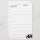 フローラネイビーエレガントブルーブルゴーニュレッドレシピカード (正面/裏面)