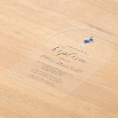 フローラネイビーダスティブルーシルバークロスボーイズバプテスマ アクリル招待状 (レイダウン)