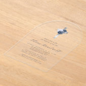 フローラネイビーダスティブルーシルバークロスボーイズバプテスマ アクリル招待状 (レイダウン)