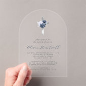 フローラネイビーダスティブルーシルバークロスボーイズバプテスマ アクリル招待状 (インサイチュ (ポータブル))