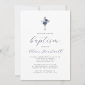 フローラネイビーダスティブルーシルバークロスボーイズバプテスマ 招待状 (正面)