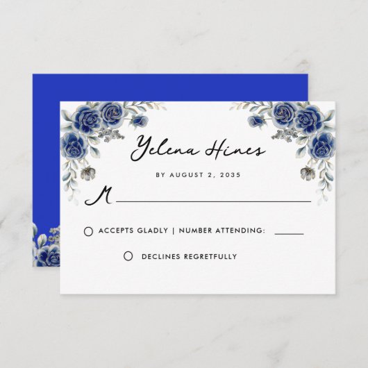 フローラネイビーバラアドルンゴールデンキンセアニェラRSVP サンキューカード (正面/裏面)