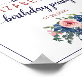 フローラネイビーバラ金ゴールドバルーン誕生日へようこそ ポスター (角)