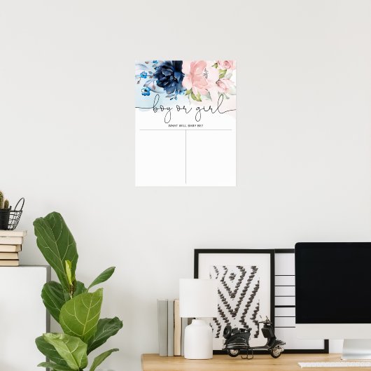 フローラネイビーピンク性別リビールボーイまたはガールチャート ポスター (ホームオフィス)