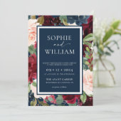 フローラネイビーブルゴーニュ赤面結婚式招待状 招待状 (スタンド正面)