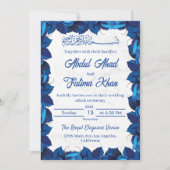 フローラネイビーブルーとホワイトマーブルムスリム結婚ズ 招待状 (正面)