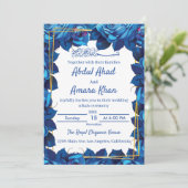 フローラネイビーブルーと金ゴールドフレームイスラーム結婚ズ 招待状 (スタンド正面)