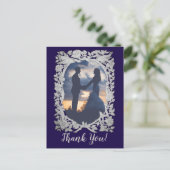フローラネイビーブルーグレー結婚バードフォト感謝していズ ポストカード (スタンド正面)