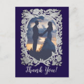 フローラネイビーブルーグレー結婚バードフォト感謝していズ ポストカード (正面)