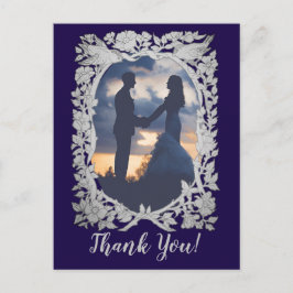 フローラネイビーブルーグレー結婚バードフォト感謝していズ ポストカード