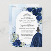 フローラネイビーブルーシルバーガウン誕生日キンセアニェラ インビテーションポストカード (正面/裏面)