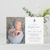 フローラネイビーブルーシルバークロスフォトボーイズバプテスマ 招待状 (スタンド正面)