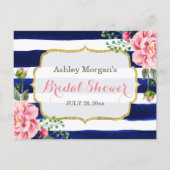 フローラネイビーブルーストライプブライダルシャワーレシピカード インビテーションポストカード (裏面)