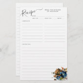 フローラネイビーブルーテラコッタブラウンレシピシート (正面/裏面)