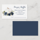 フローラネイビーブルーパンプキンベビーシャワーおむつラッフル エンクロージャーカード (正面/裏面)