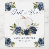 フローラネイビーブルーパンプキン秋インラブ結婚ズ ワインラベル (シングルラベル)