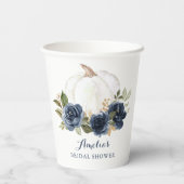 フローラネイビーブルーパンプキン秋ブライダルシャワー 紙コップ (裏面)