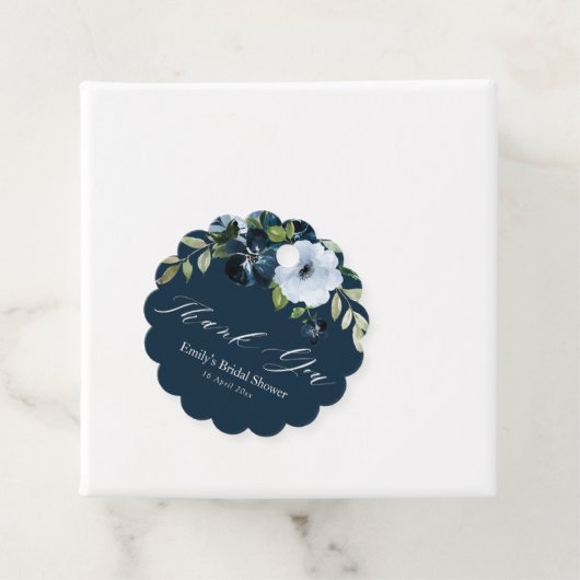 フローラネイビーブルーブライダルシャワー感謝していユー フェイバータグ (インサイチュ)