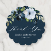 フローラネイビーブルーブライダルシャワー感謝していユー フェイバータグ (裏面)