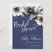 フローラネイビーブルーブライダルシャワー 招待状 (正面)