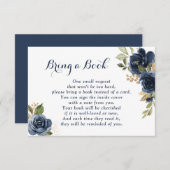 フローラネイビーブルーベビーシャワーが本を持ってくる 出欠カード (正面/裏面)