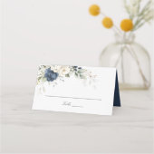 フローラネイビーブルーホワイトグリーン結婚リー座席表 プレイスカード (正面)