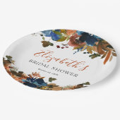 フローラネイビーブルーラストブラウンブライダルシャワーへようこそ ペーパープレート (アングル)