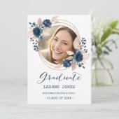 フローラネイビーブルー卒業パーティーの写真 招待状 (スタンド正面)