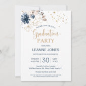 フローラネイビーブルー卒業パーティーの写真 招待状 (裏面)