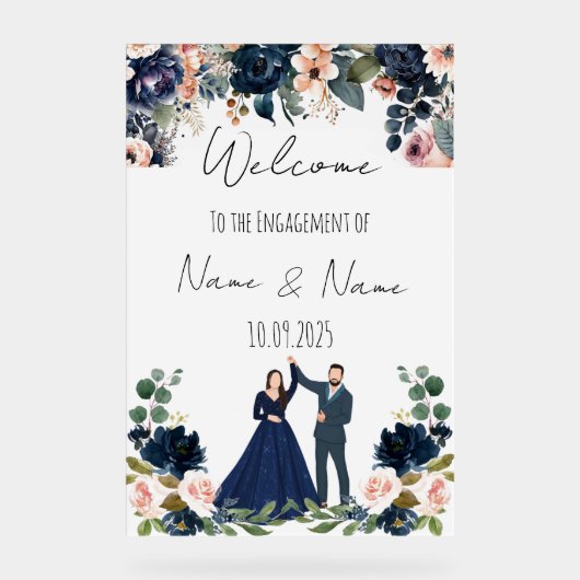 フローラネイビーブルー婚約標識 アクリルサイン (正面)