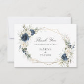 フローラネイビーブルー結婚グリーンサンキューカード サンキューカード (正面)