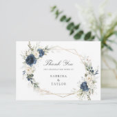 フローラネイビーブルー結婚グリーンサンキューカード サンキューカード (スタンド正面)