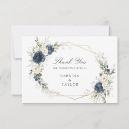 フローラネイビーブルー結婚グリーンサンキューカード サンキューカード