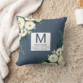 フローラネイビーブルー誕生統計生まれたばかりのベビー クッション (ブランケット)