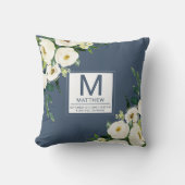 フローラネイビーブルー誕生統計生まれたばかりのベビー クッション (正面)