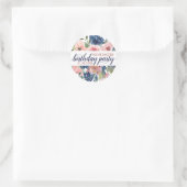 フローラネイビーブルー赤面ピンクユエ招待され誕生日 ラウンドシール (バッグ)