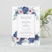 フローラネイビーブルー赤面ピンク結婚式招待状 招待状 (スタンド正面)