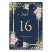 フローラネイビーブルー赤面ピンク金ゴールドフレーム結婚ズ テーブルナンバー (正面)