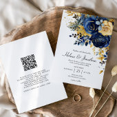 フローラネイビーブルー金ゴールドガーデンエレガントな結婚式 招待状