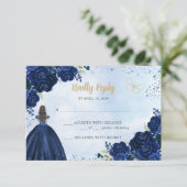 フローラネイビーブルー金ゴールドグリッタープリンセスキンセアニラ 出欠カード (スタンド正面)