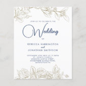 フローラネイビーブルー金ゴールド予算結婚式招待状 (正面)