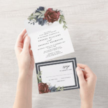 フローラネイビーブルー | 水彩エレガントな結婚式