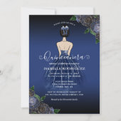 フローラネイビープリンセス金ゴールド誕生日キンセアニラ 招待状 (正面)