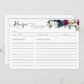 フローラネイビーモダンブルーブルゴーニュレッドレシピカード (正面/裏面)