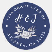 フローラネイビーモダンル結婚ズ差出人住所 ラウンドシール (正面)