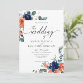フローラネイビー焼けオレンジさび水の色結婚の 招待状 (スタンド正面)