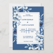 フローラネイビー結婚ブルー 招待状 (正面)